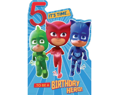 PJ Masks verjaardagskaart 5 jaar