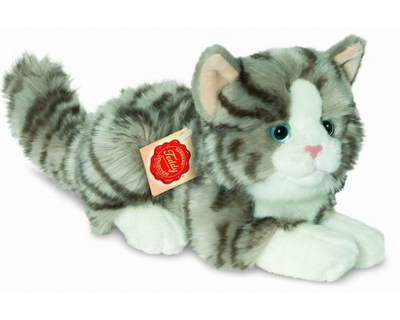 906919 Teddy Hermann Kat liggend grijs 20cm